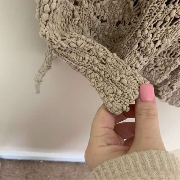 [J. Jill] Tan Open Knit 3/4 Sleeve Tunic Length Boho Sweater - Picture 5 of 10